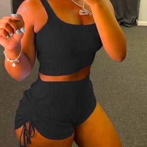 Two piece shorts set with cropped tank top